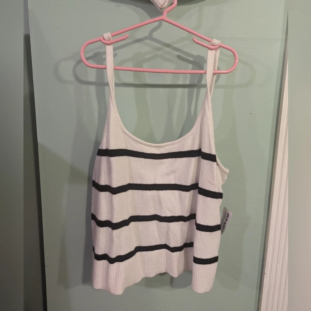 🔥NWT:🔥L Old Navy White and Blue Striped Beachy Coastal Cowgirl TankTop - Picture 4 of 7